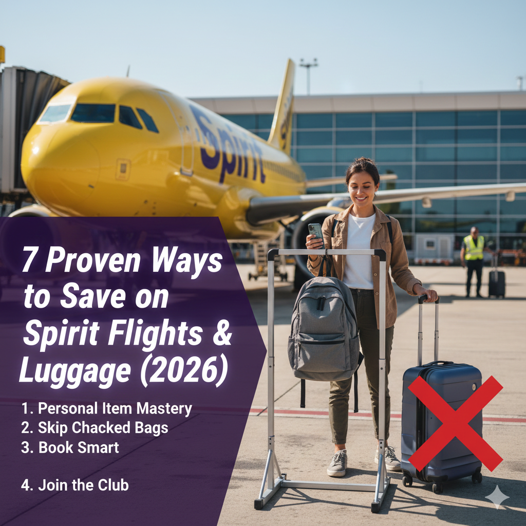 Ensure every image has a description like "Spirit Airlines baggage measurement sign 2026.